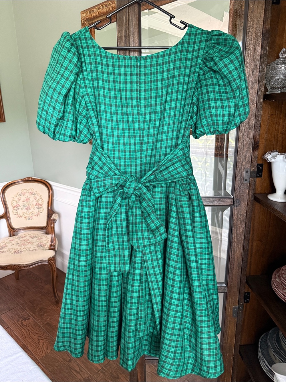 Ivy City Co Green Plaid Square-Neck Dress Size 12 - Picture 3 of 6